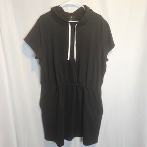 Jason Wu Short Sleeve Hoodie Dress Drawstring Pockets Black 1XP‎ Womens